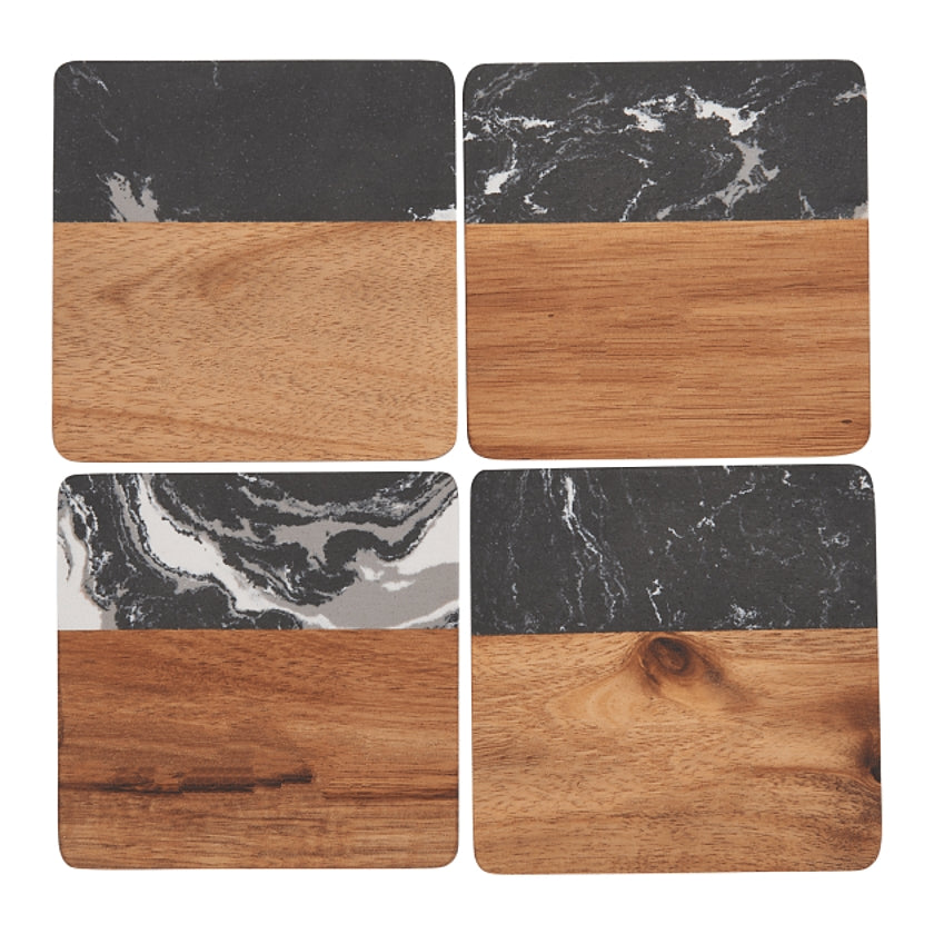 Natural Black Marble & Acacia Wood 4 Coasters