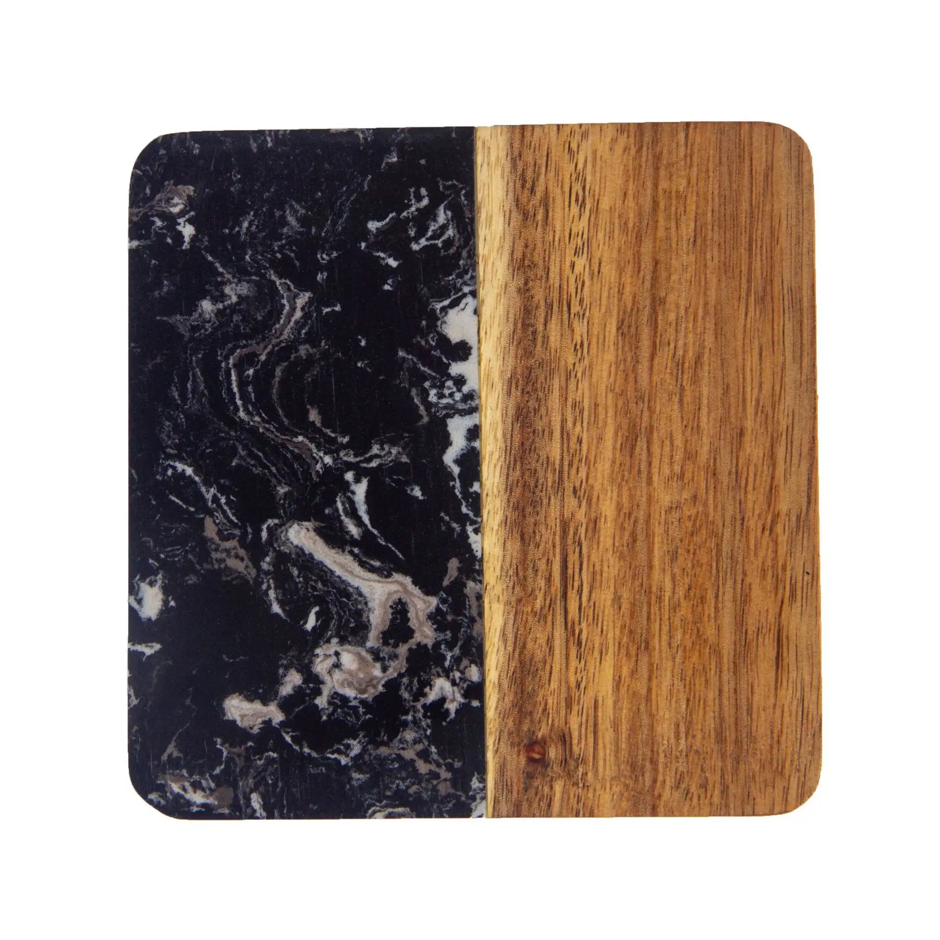Natural Black Marble & Acacia Wood 4 Coasters
