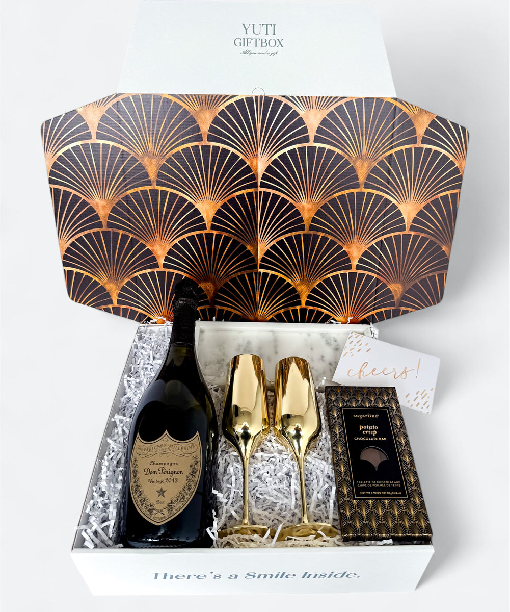 Dom Pérignon Celebration Gift Box – Gold Flutes, Marble Tray