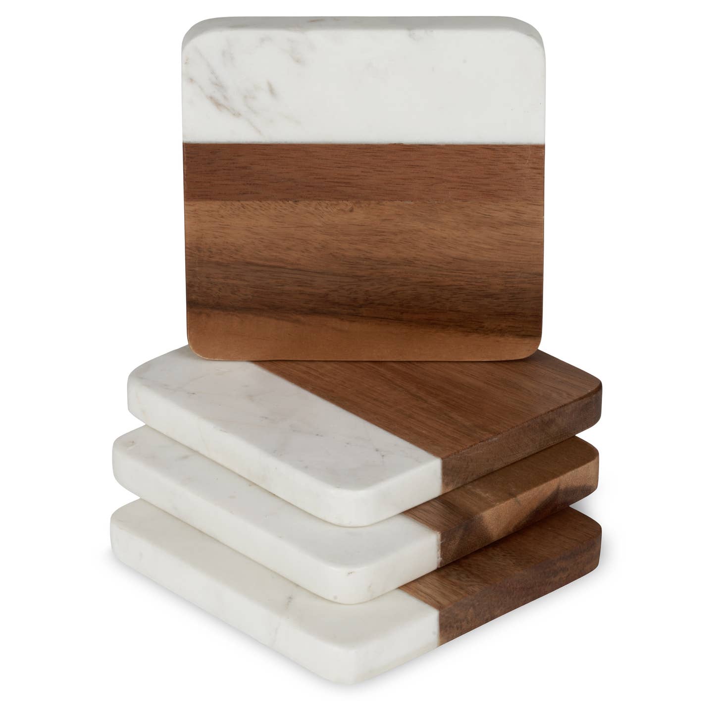 Natural Marble & Acacia Wood 4 Coasters