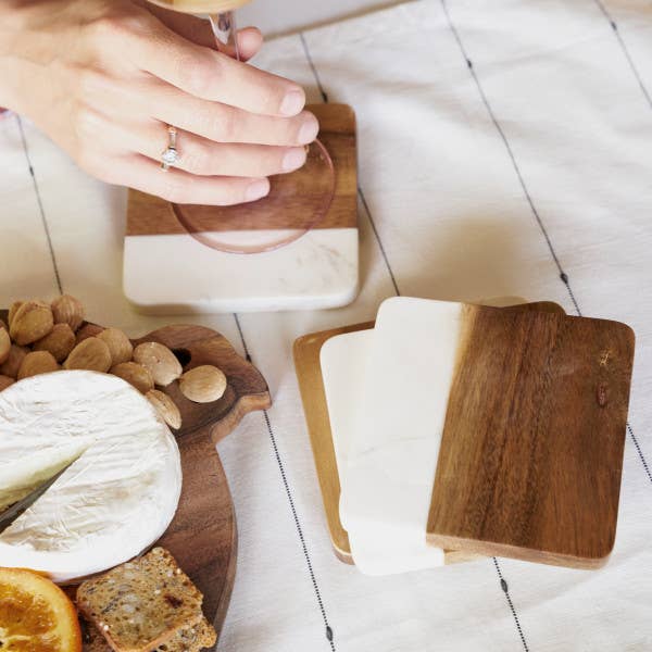 Natural Marble & Acacia Wood 4 Coasters