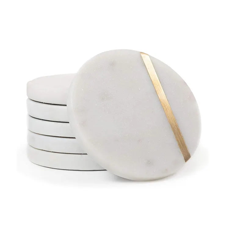 Natural Marble with Brass Coasters(2)