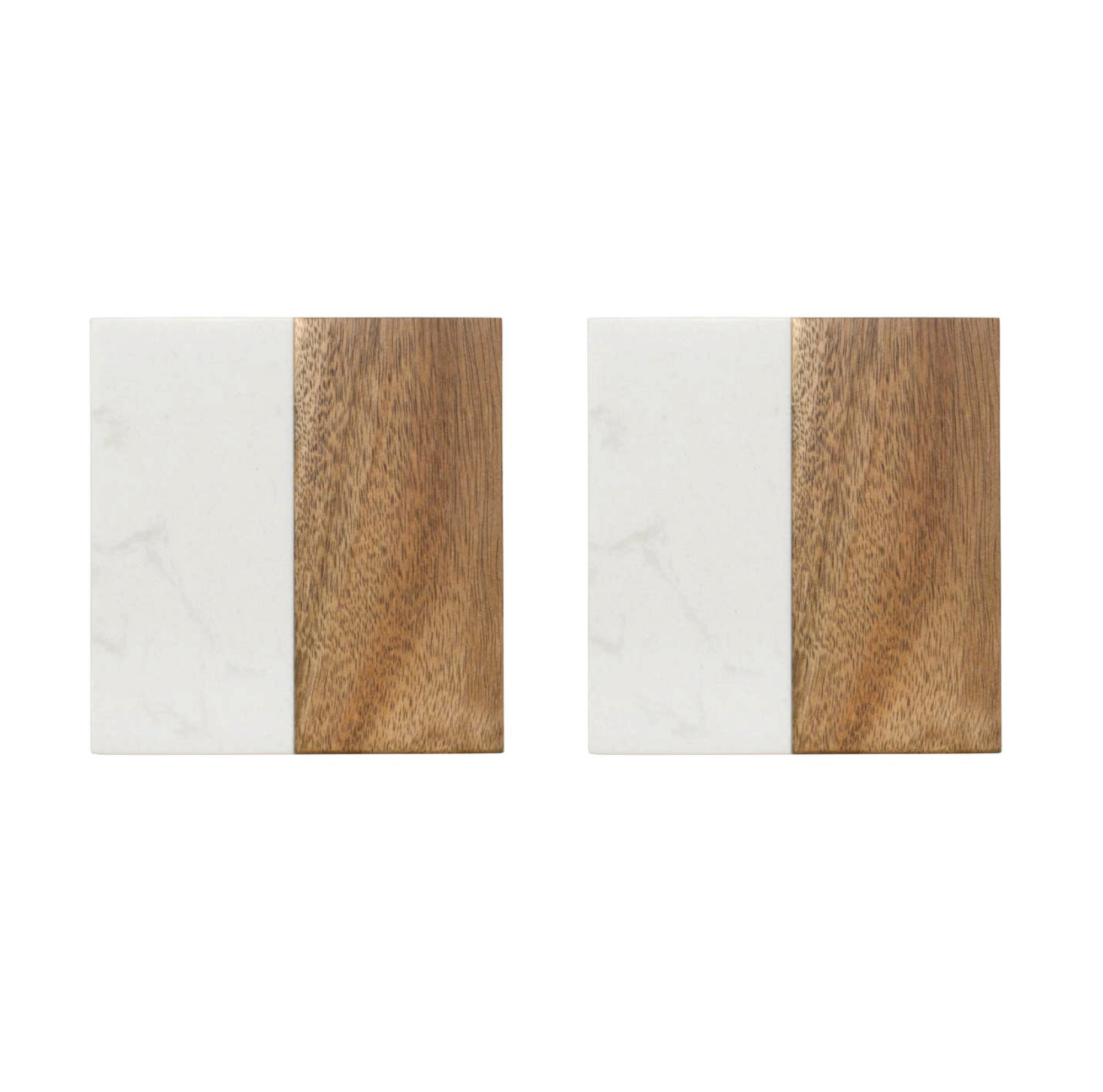 Natural Marble & Acacia Wood 2 Coasters